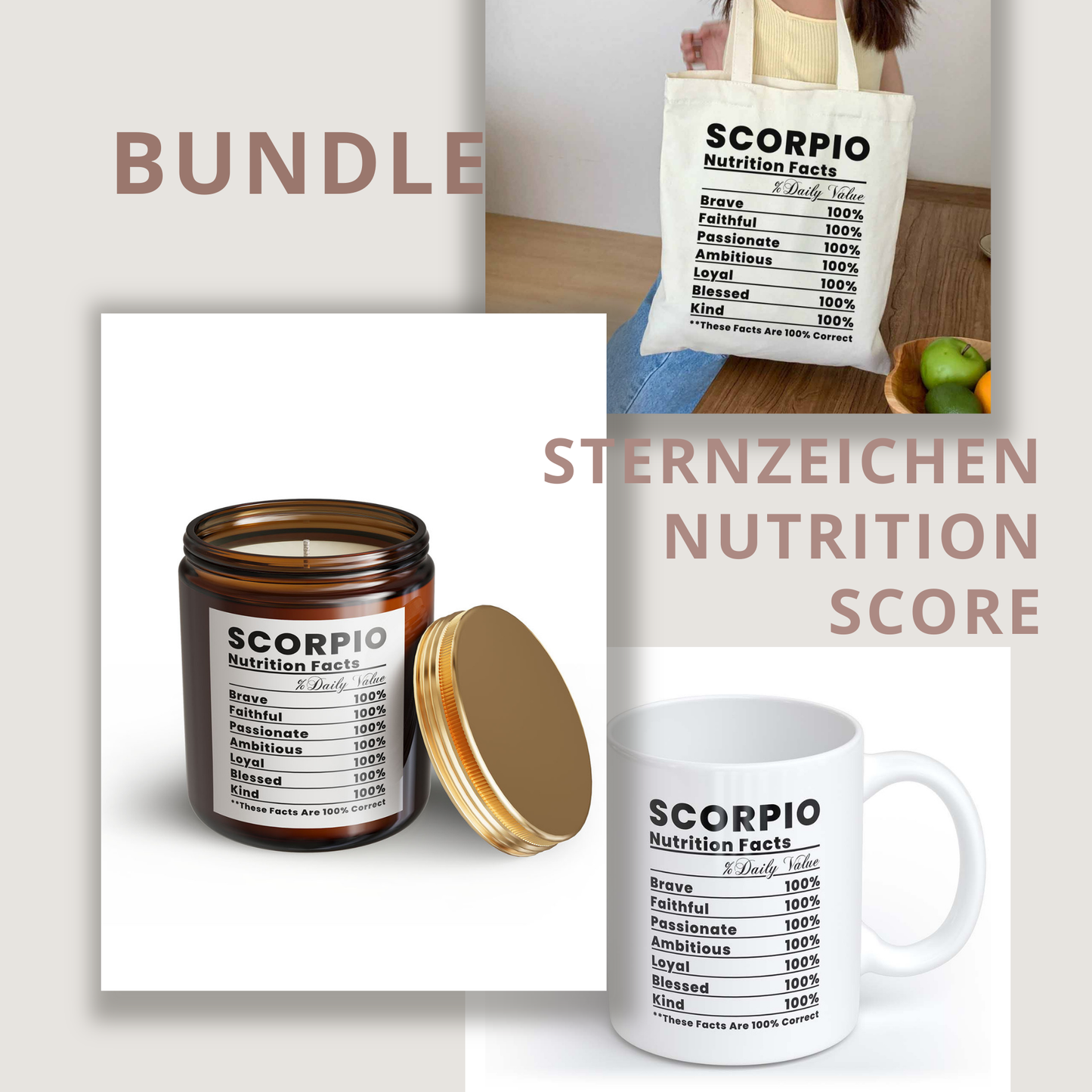 Skorpion Nutrition Score Bundle | Tasse + Beutel + Kerze