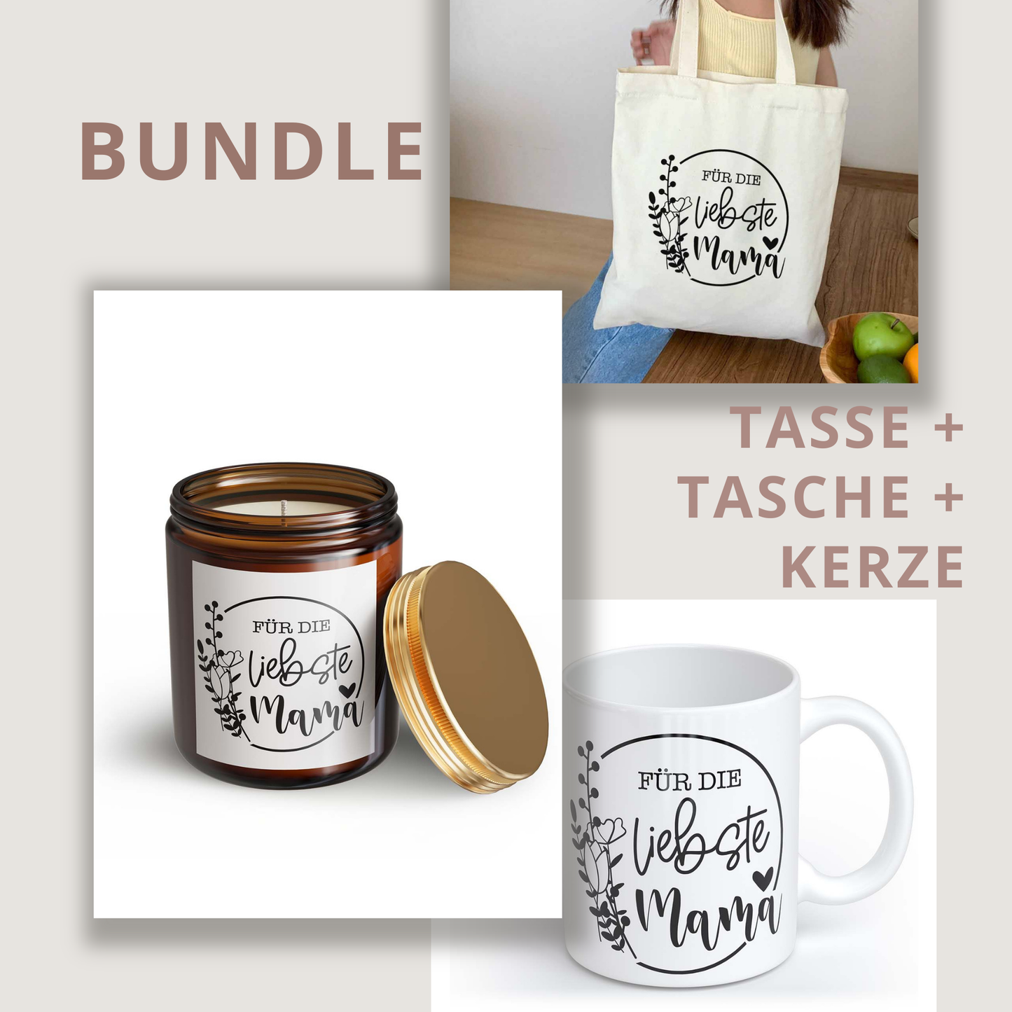 Für die liebste Mama | Tasse + Beutel + Kerze