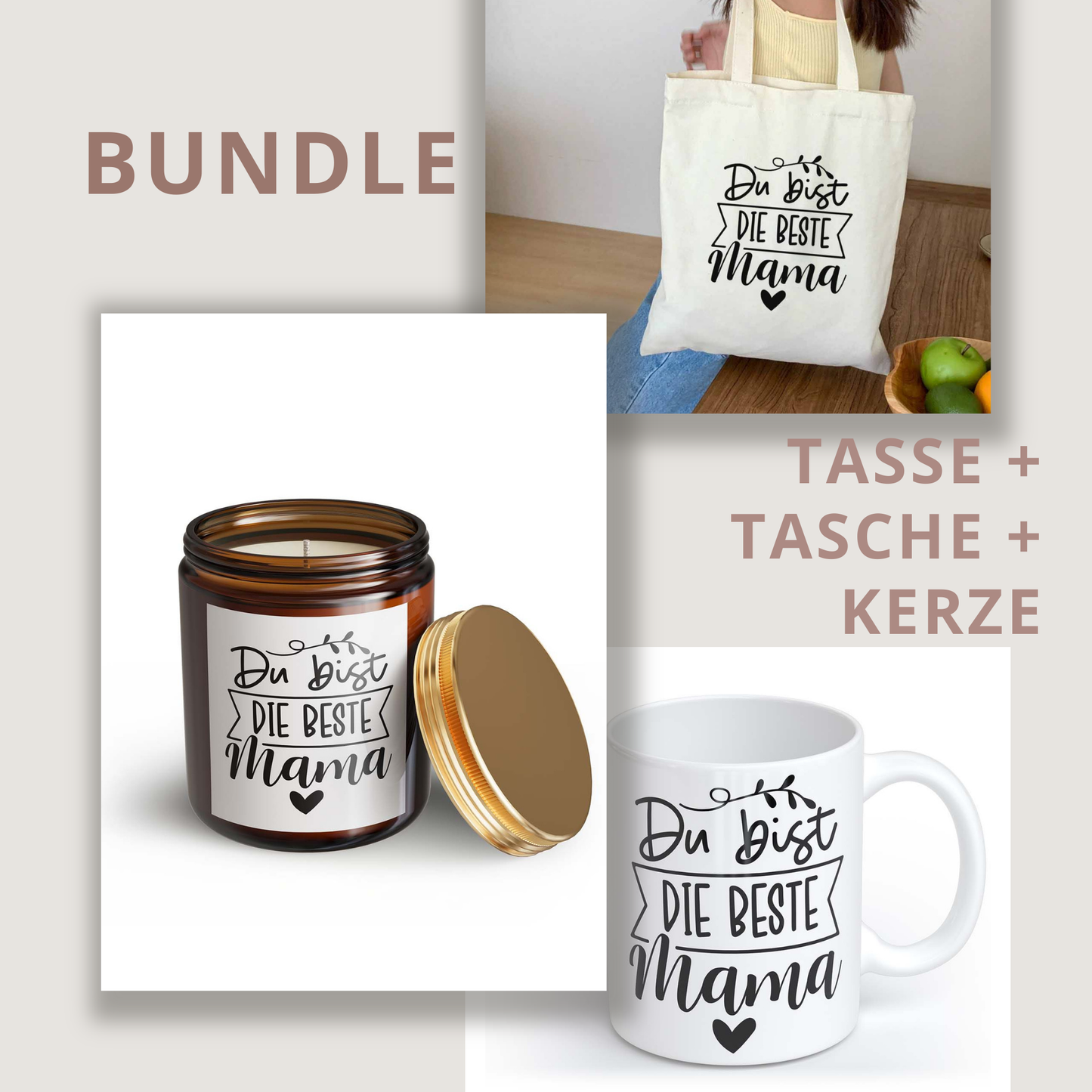 Du bist die beste Mama | Tasse + Beutel + Kerze