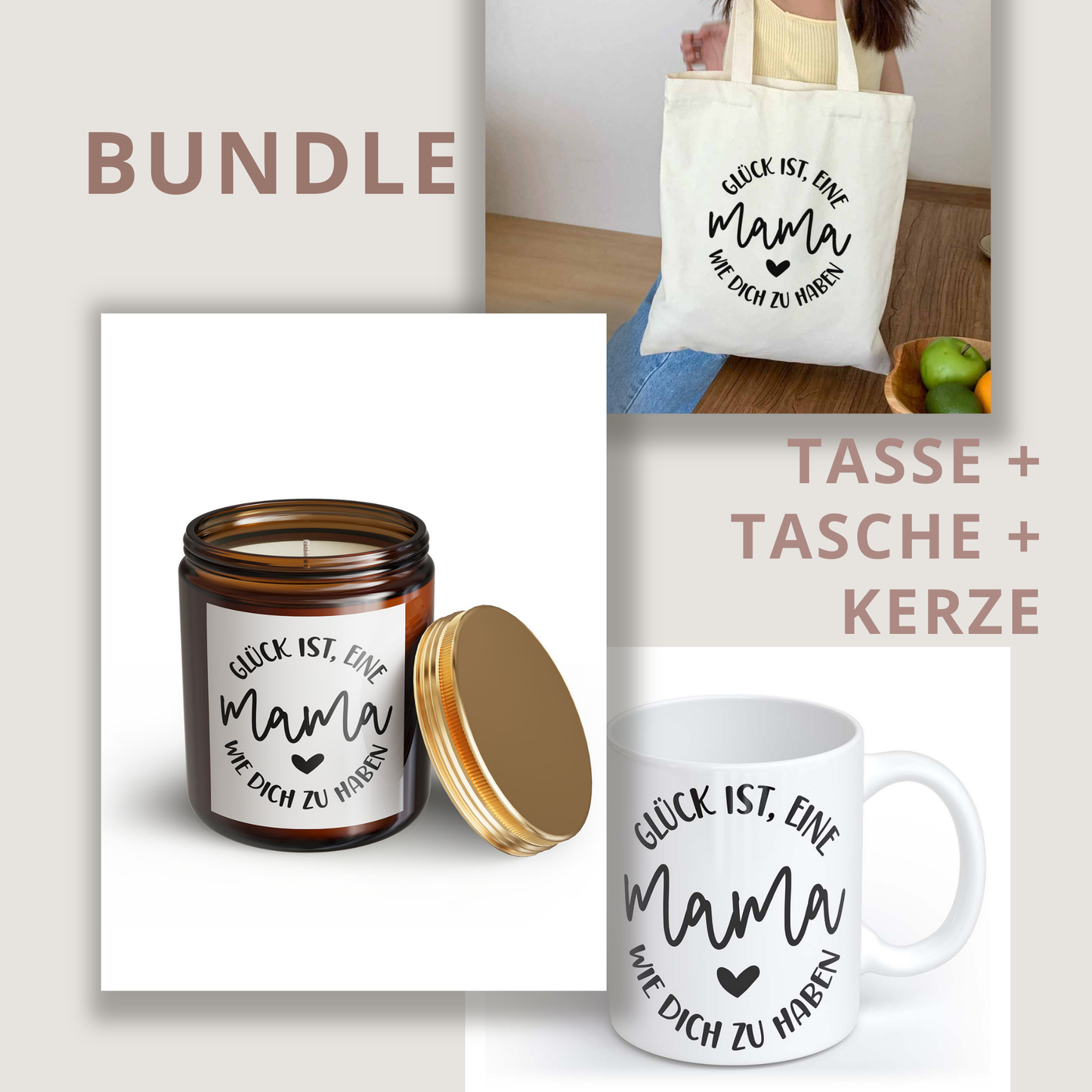 Glück ist, eine Mama wie dich zu haben | Tasse + Beutel + Kerze