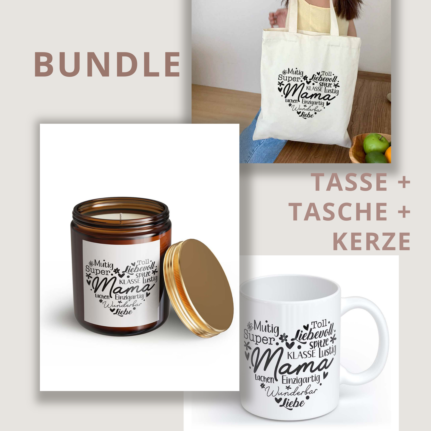 Adjektive Mama | Tasse + Beutel + Kerze