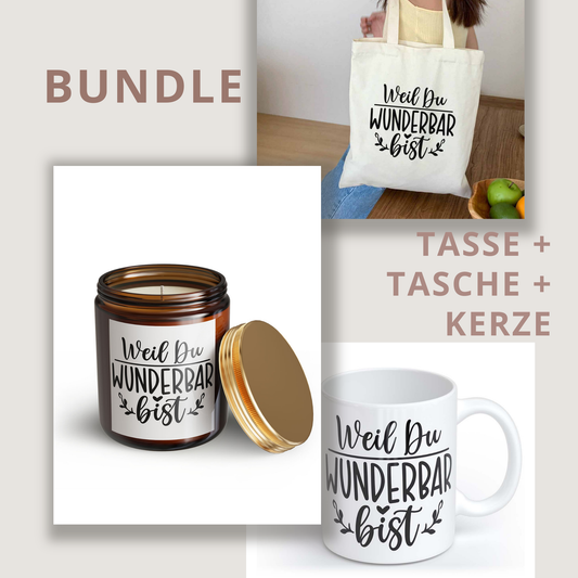 Weil du wunderbar bist | Tasse + Beutel + Kerze