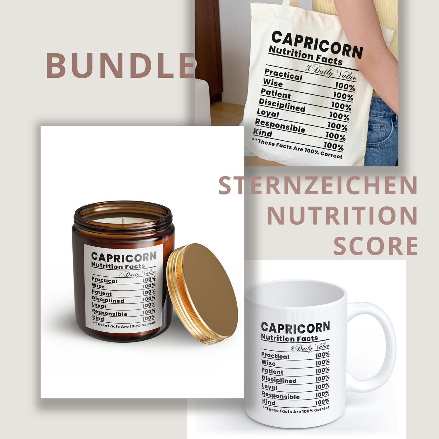 Steinbock Nutrition Score Bundle | Tasse + Beutel + Kerze