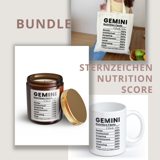 Zwillinge Nutrition Score Bundle | Tasse + Beutel + Kerze