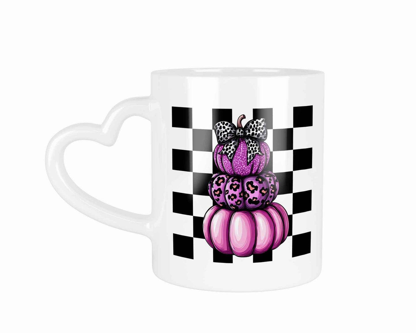 Halloween Kürbis mit Karomuster & Schleife | Tasse mit Rund- & Herzhenkel | Your Attitude Club